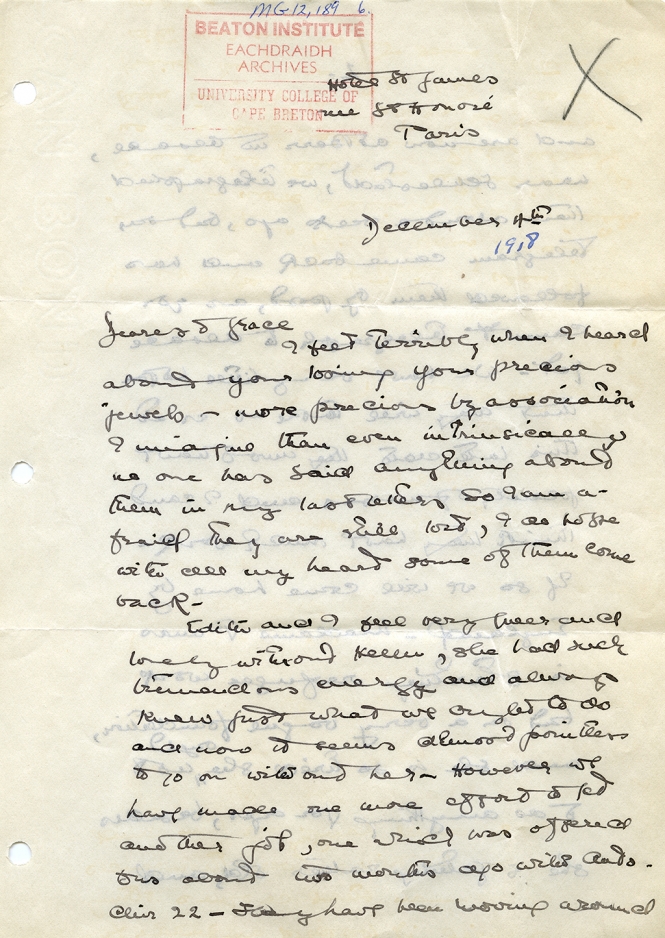 Letter from Katharine McLennan to Grace McLennan